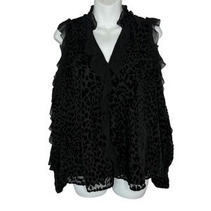 PARKER Black Animal Print Cold Shoulder
Ruffle Top